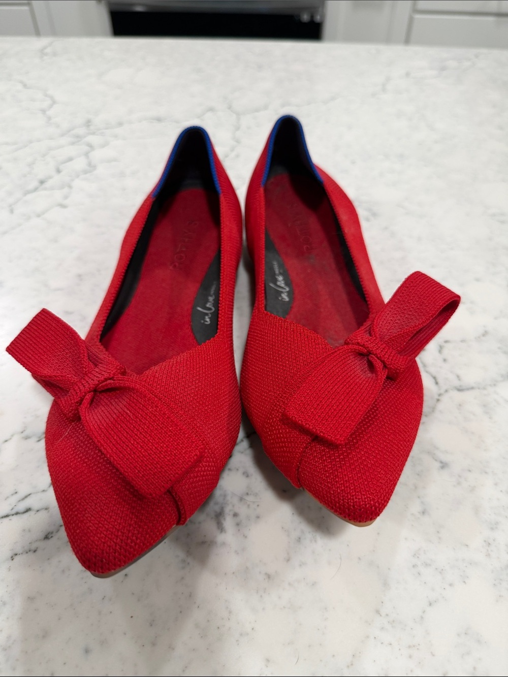 Rothy's Red Pointed Toe Bow Flats
